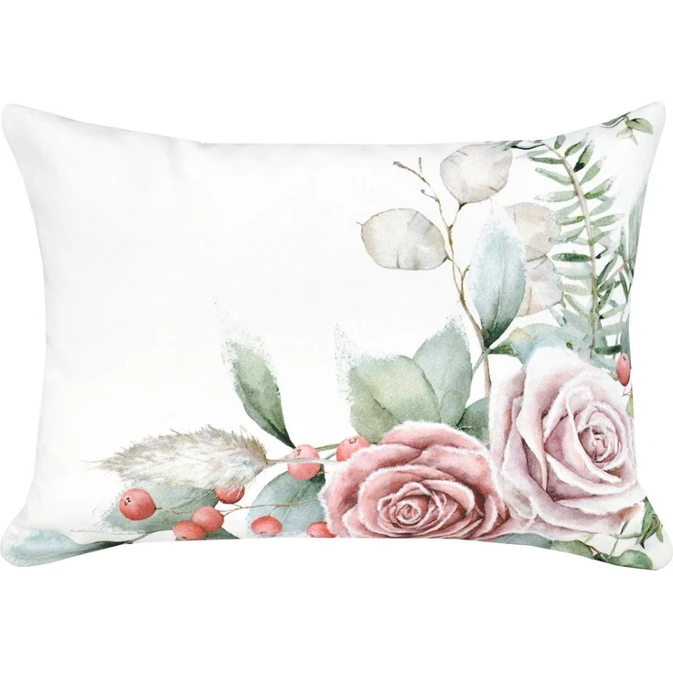 beties Kissenbezug Magie des Winters Frost-Rose, (1 Stück), Rosen Bukett mit feinen Tannenzweigen – elegant & harmonisch – Bild 1