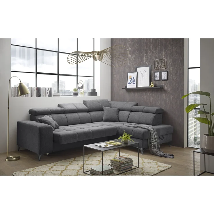 Ecksofa >SYDNEY< Elektrische Sitztiefenverstellung, 5 verstellbare Kopfstützen, Bettkasten, in anthrazit - 282x105x198 (BxHxT) – Bild 2