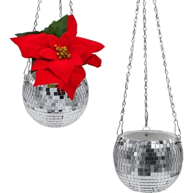Spetebo Blumentopf Hänge Pflanztopf im Discokugel Design 15 cm mit Metallkette (Anzahl, 1 St, Stück), leicht, robust und einfach zu reinigen