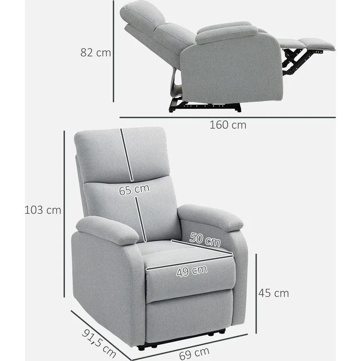 Wohnora-Recliner-Sessel, Entspannungssessel mit verstellbarer Rückenlehne, Fußstütze, Polstersessel für Wohnzimmer, Grau,H 1030cm x T 915cm x B 690cm – Bild 4