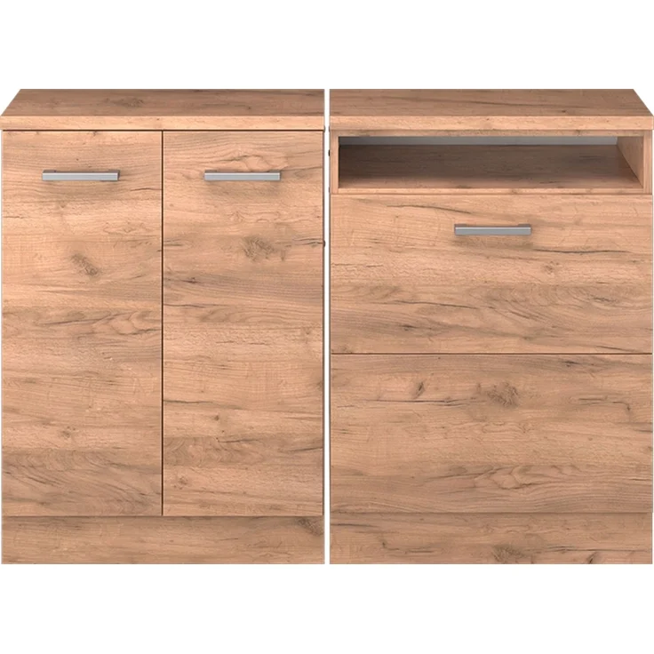 Küchenschrank für Dachschrägen R-Line Goldkraft Eiche 120 cm 2er Set Schrankkorpuss 60 cm Tiefe Vicco – Bild 3