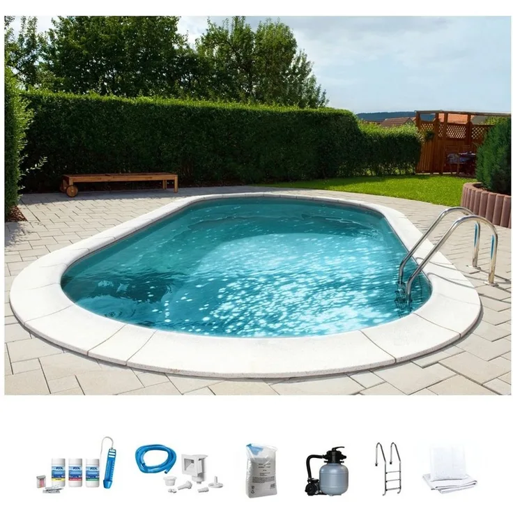 my POOL BWT Ovalpool PREMIUM mit grauer Innenfolie (Komplett-Set, 7-tlg), Höhe 120 cm, in verschiedenen Größen