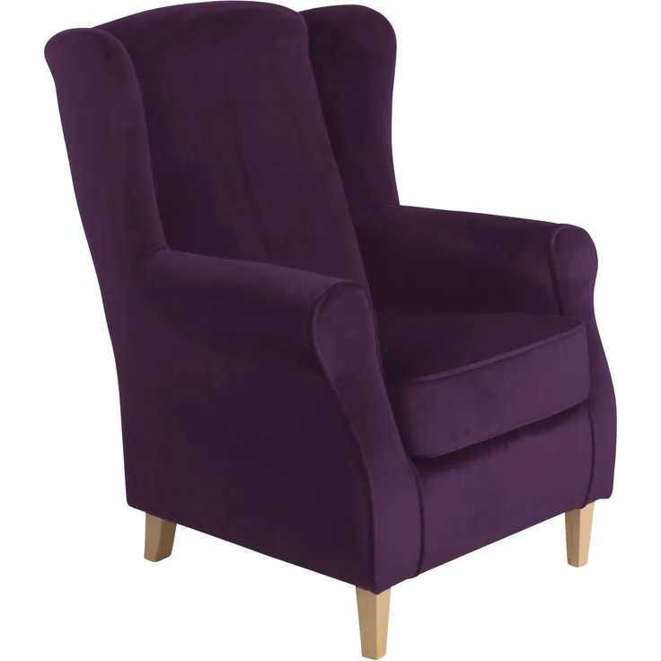 Ohrensessel Karlen Bezug Samtvelours Buche natur / purple 22043