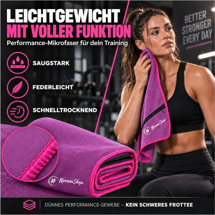 NirvanaShape Sporthandtuch NirvanaShape Mikrofaser Fitnesshandtuch mit Ecktasche und Knöpfen, saugfähig, leicht, schnelltrocknend, für Reisen, Fitness, Yoga, Sauna – Bild 2