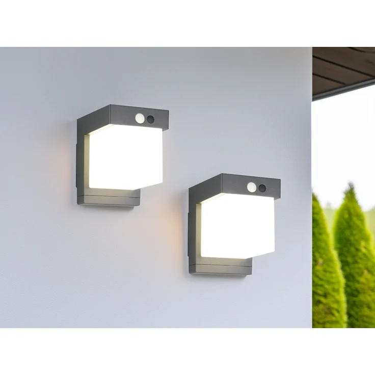2er SET Außenwandleuchten mit Solar und Strom, Hybrid mit Bewegungsmelder – Bild 1