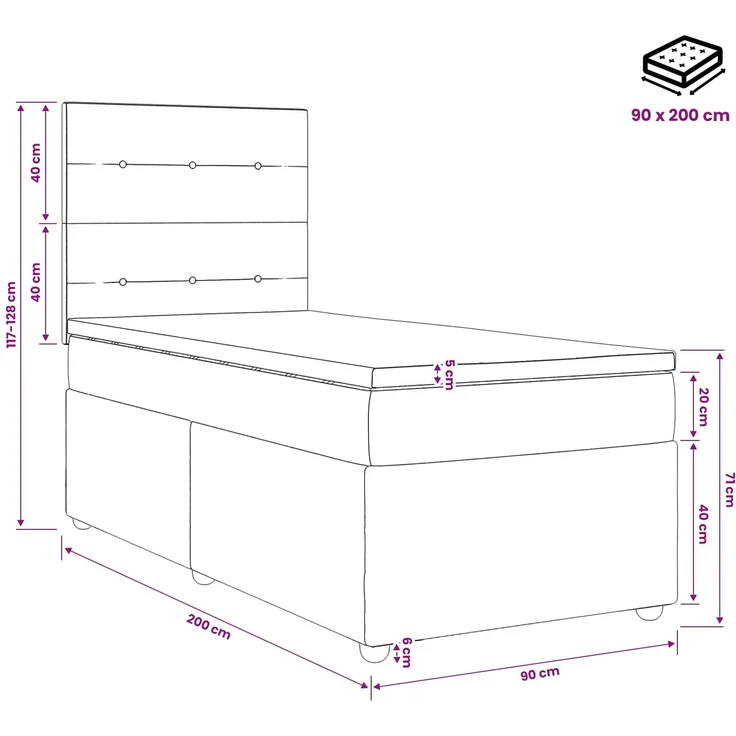 vidaXL Boxspringbett mit Matratze Hellgrau 90 x 200 cm Stoff 3454305 – Bild 11
