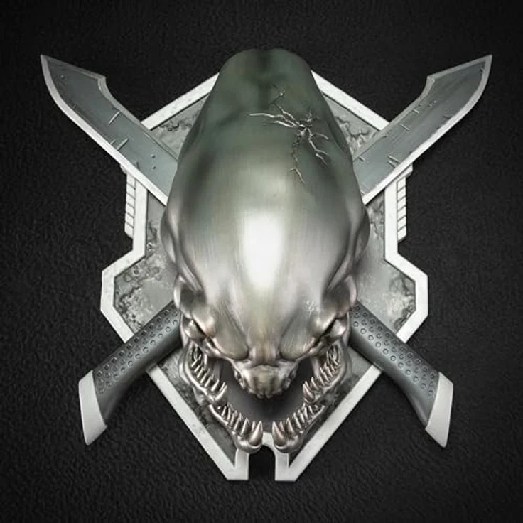 Dark Horse Halo Legendary Icon Skulptur, Grunt Sized Edition mit Elite-Schädel auf gekreuzten Kampfmessern, rotguss-grau, 25,4 cm hoch – Bild 2
