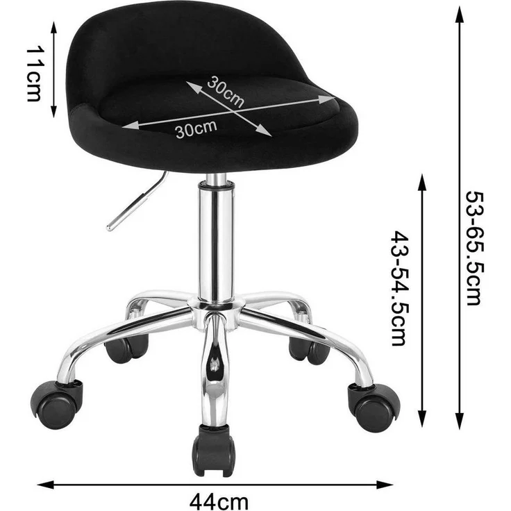 WOLTU Bürohocker mit Rollen, Drehhocker höhenverstellbar, Rollrocker mit niedriger Rückenlehne, Arbeitshocker Schwarz, Sitzhöhe 43-54,5 cm BS127sz – Bild 2