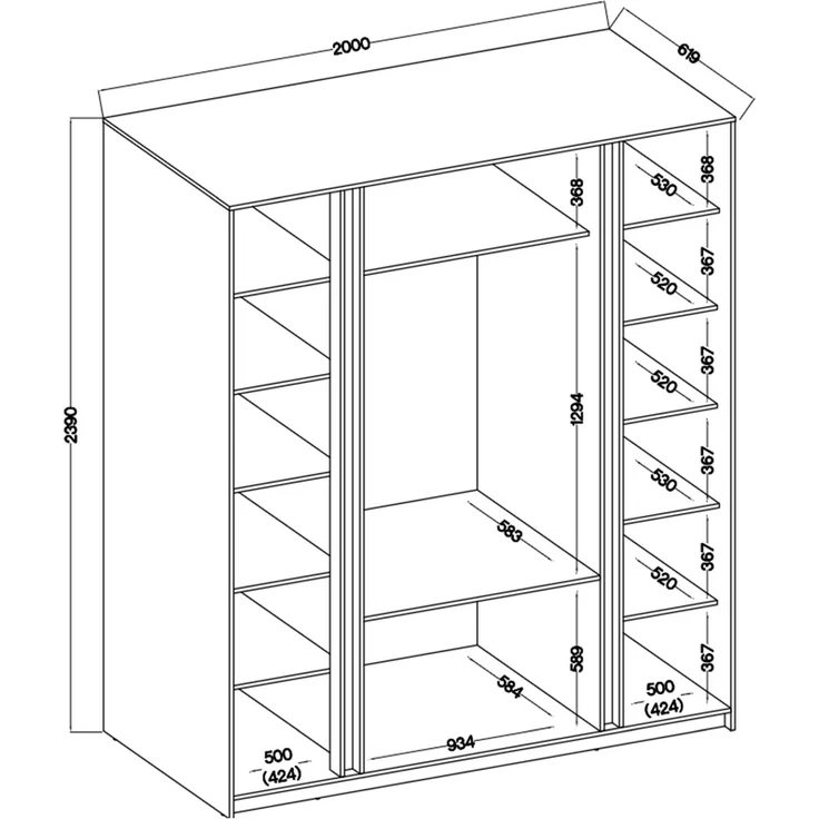 Selsey 'Kaja' Kleiderschrank 4-türig mit 3 Schubladen, schwarz, ca. 239 x 200 x 62 cm – Bild 4