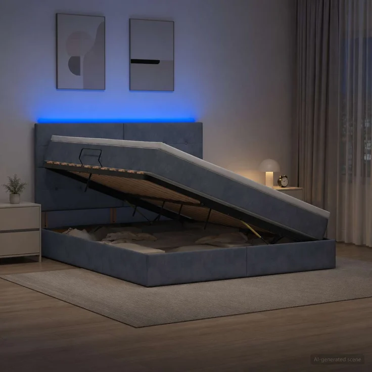 vidaXL LED-Speicherbett mit Matratze Dunkelgrau 180 x 200 cm Samt 3460147 – Bild 4