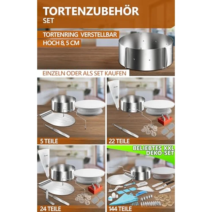4smile Tortenring verstellbar hoch 8,5 cm - Edelstahl Backring Ø 16-30 cm, stabile Tortenform - Kuchenring rund verstellbar, Backrahmen rund zum Backen und Dekorieren – Bild 7
