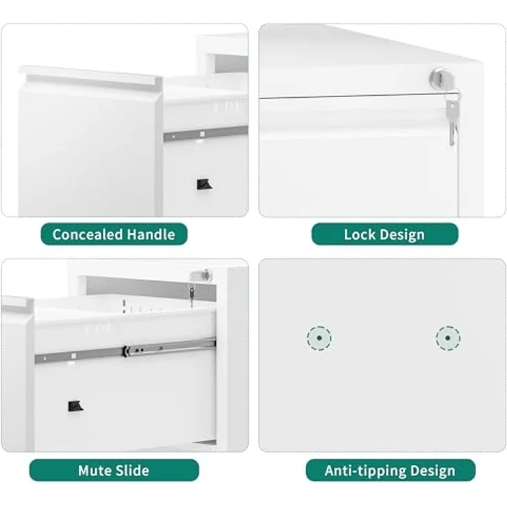 YITAHOME Aktenschrank mit 4 Abschließbaren Schubladen, Kippsicherer Rollender Aktenschrank mit Rädern für das Büro zu Hause, Unter-Pult-Aktenschränke, weiß, 62 x 45.8 x 133 cm – Bild 5
