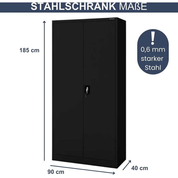 MegaDeal 4x Aktenschrank abschließbar KADO - 5 Ebenen verstellbar, Flügeltüren | Metallschrank Werkstatt Mehrzweckschrank Büroschrank aus Stahl Werkzeugschrank, 185x90x40cm Schwarz – Bild 2