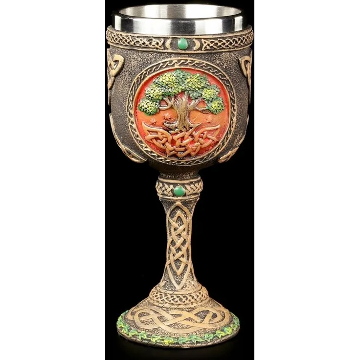 Figuren Shop GmbH Becher Wicca Kelch - Tree of Life - Lebensbaum Fantasy Dekoration, Kunststein (Polyresin), Edelstahl