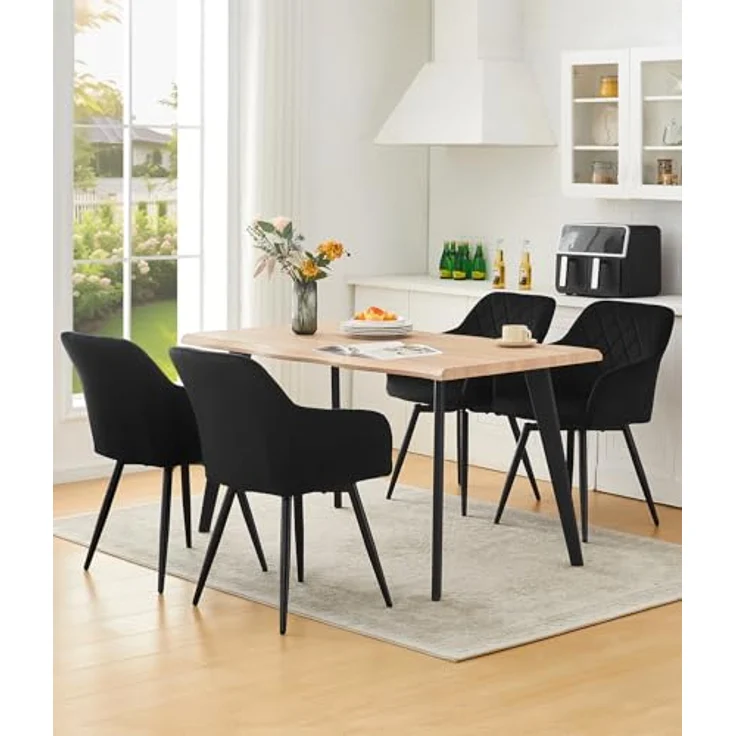 TUKAILAI Esszimmerstühle Drehbar 2er-Set Samt, Drehstuhl Esszimmer mit Armlehnen Rückenlehne Metallbeine,Küchenstuhl Polsterstuhl Armlehnenstuhl für Wohnzimmer Küche Schlafzimmer, Schwarz – Bild 3