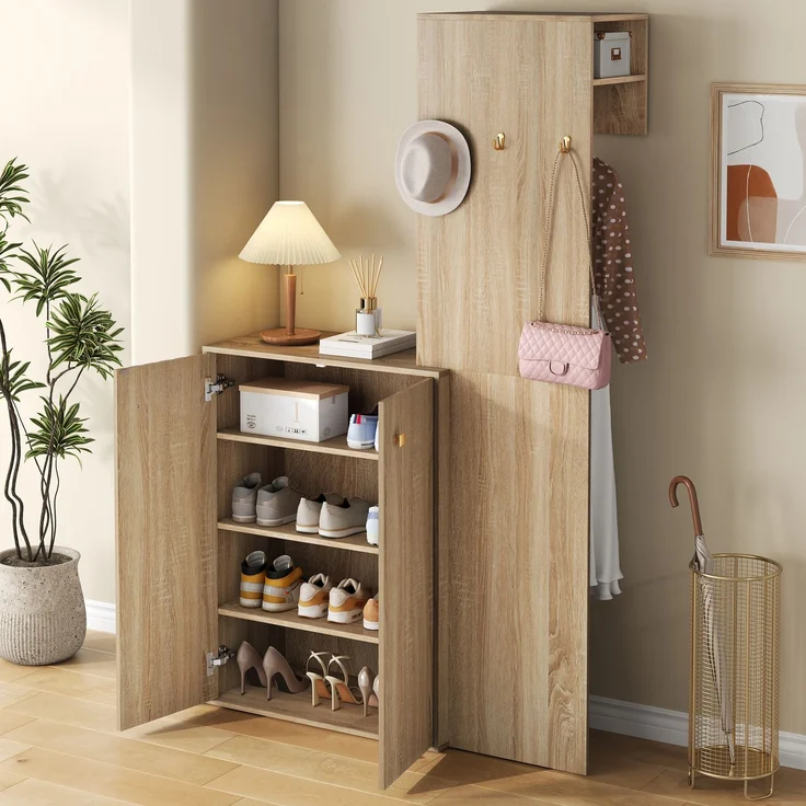 Kompaktgarderobe 115 x 38,5 x 191,5 cm aus MDF mit Schuhschrank und Kleiderstange – Bild 1