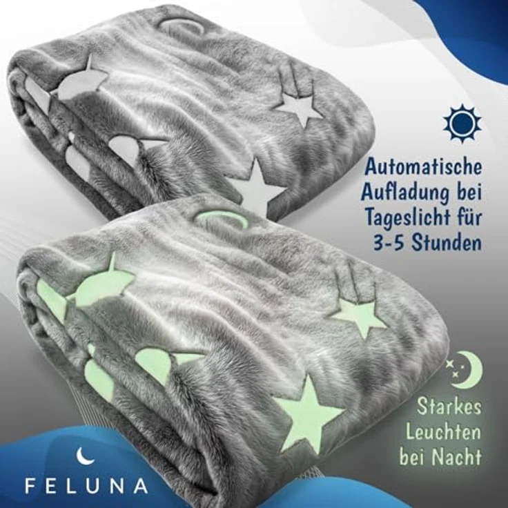 Wohndecke Kuscheldecke mit leuchtenden Sternen, Feluna, Kinder Plüschdecke Tages-Decke – Bild 3