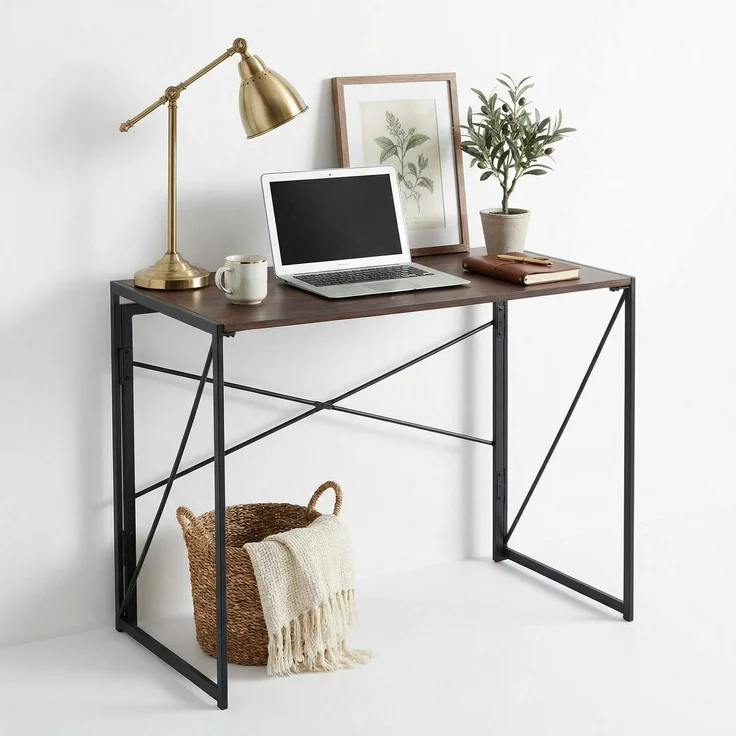 FurnitureR Klappschreibtisch 100 × 50 cm, Großer Schreibtisch für Home Office und Arbeitszimmer, Stabiler Computertisch mit Metallrahmen, Platzsparend klappbar, Erhältlich in Dunkelbrauner Holzoptik