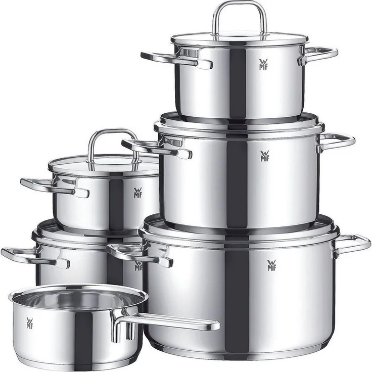 WMF Topf-Set Inspiration, Cromargan® Edelstahl Rostfrei 18/10 (Set, 11-tlg, 1 Bratentopf Ø 16/20cm, 1 Fleischtopf Ø 16/20/24cm, 1 Stieltopf Ø 16cm), Induktion – Bild 5