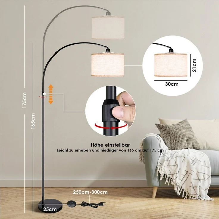 CCLIFE Bogenlampen Bogenlampe Stehlampe LED E27 Bogenleuchte Wohnzimmer – Bild 2