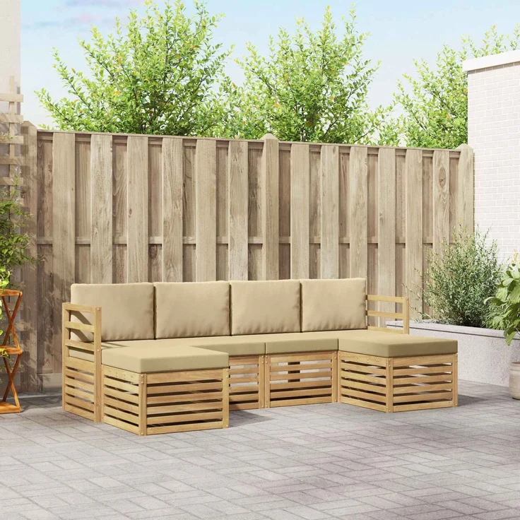 vidaXL Outdoor-Sofagarnitur 6 stk. 6-Sitzer Weiß und Beige Polyester 3392258 – Bild 1