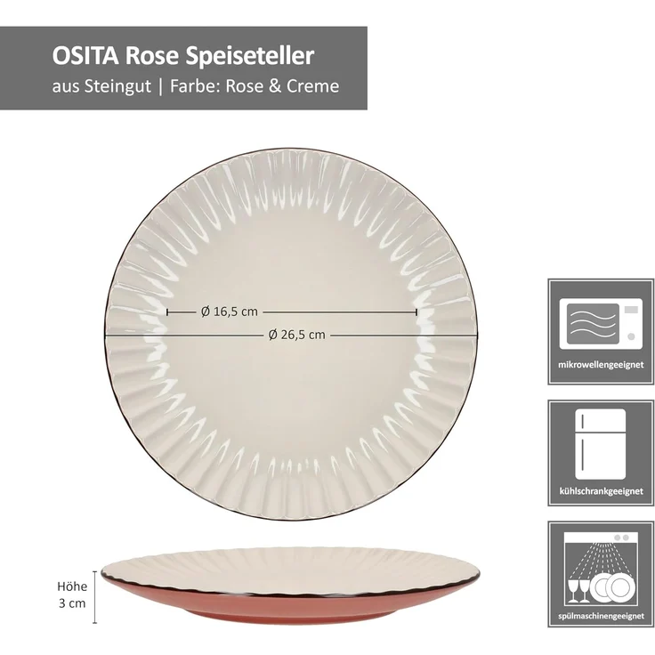 MÄSER Speiseteller Mäser OSITA Rose Weiß 6x Speiseteller Steingut große Essteller – Bild 7