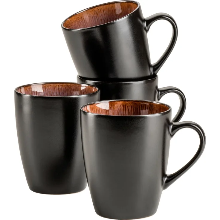 MÄSER 935133 Serie Teona, 4er Kaffeebecher Set mit grün-brauner Reaktivglasur, 4 große Kaffeetassen aus Keramik in modern dezenter Coupe-Form, Steinzeug