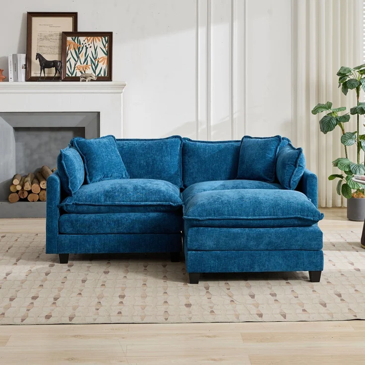 ZUBALIYA Sofa mit LED - Beleuchtung, mit Chenille - Bezug, mit Cordbezug, modular aufgebaut, aus Chenille, für Wohnzimmer und Apartments – Bild 8