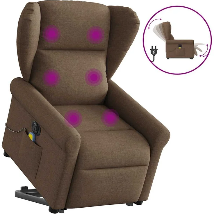 vidaXL Elektrischer Massagesessel mit Aufstehhilfe Braun Stoff 3303408 – Bild 9