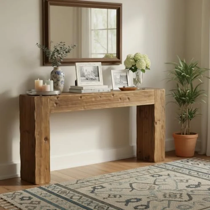 LITTLE TREE Massivholz-Konsolentisch, 160 cm Tisch im Landhausstil hinter dem Sofa für den Eingangsbereich, Sofatische für das Wohnzimmer, Langer Flurtisch, einfache Montage, rustikales Braun – Bild 5