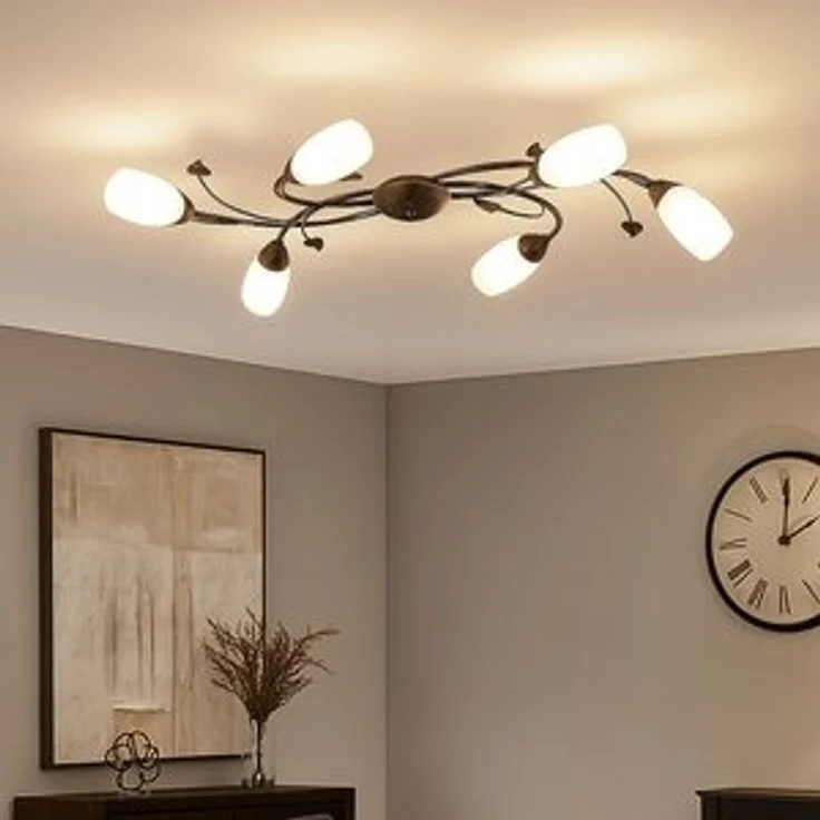 Deckenlampe, rostfarben, Glas alabaster, Blätter Design, B 106 cm – Bild 6