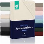 Dreamzie Spannbetttlaken 200x200 cm - Hoher Steg bis 33 cm - 100% Mikrofaser - Beige - Schadstoffgeprüft (Oeko TEX), Bettlaken mit Gummizug