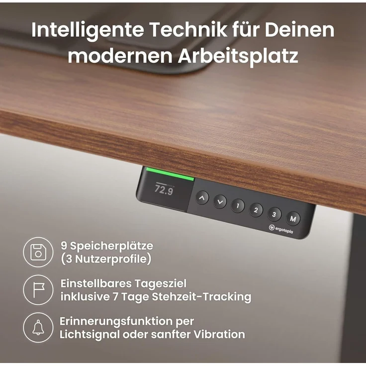 Desktopia Pro X - Elektrisch höhenverstellbarer Schreibtisch / Ergonomischer Tisch mit Memory-Funktion, Nussbaum, Gestell Schwarz, 180x80 cm – Bild 5