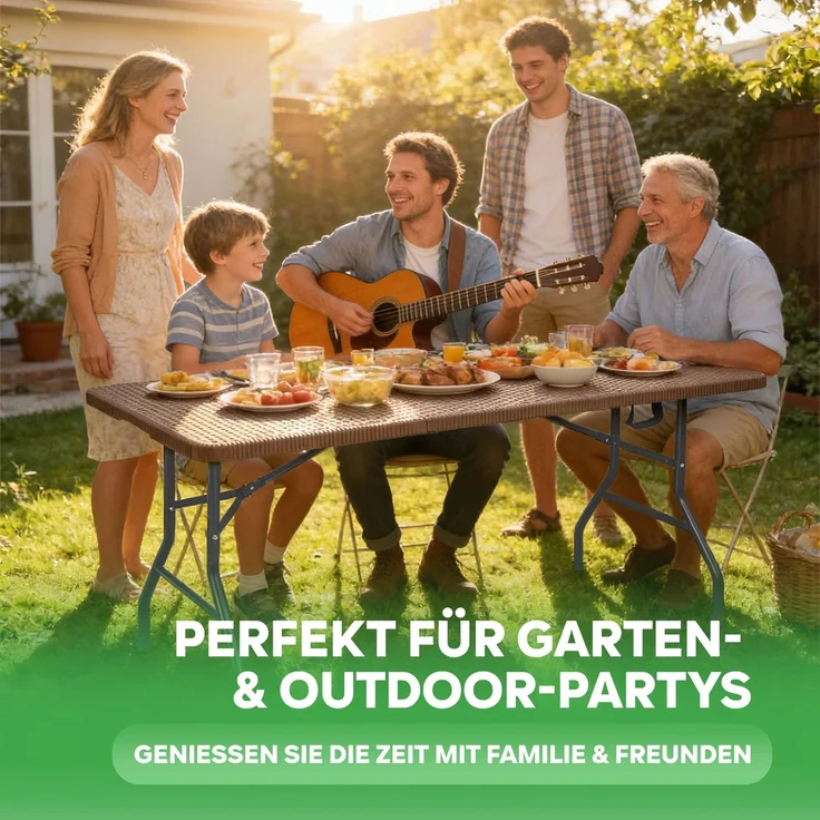 Eiryss Klappbarer Gartentisch 180x70cm, Outdoor Campingtisch für 8, braun mit Rattanoptik-Kunststoffplatte, Metallrahmen, 150kg, 3 Sicherheitsschlösser, leichter Buffetstisch für Garten, Balkon, Picknick – Bild 8