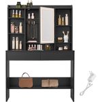 Vasagle Schminktisch mit LED-Beleuchtung, 3 Farben mit einstellbarer Helligkeit, Frisiertisch mit Spiegel, Kosmetiktisch mit verstellbaren Ablagen, 2 Schubladen, modern, tintenschwarz von Songmics