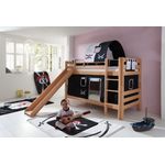 Etagenbett BENI mit Rutsche und Textilset Vorhang, 1-er Tunnel und Tasche