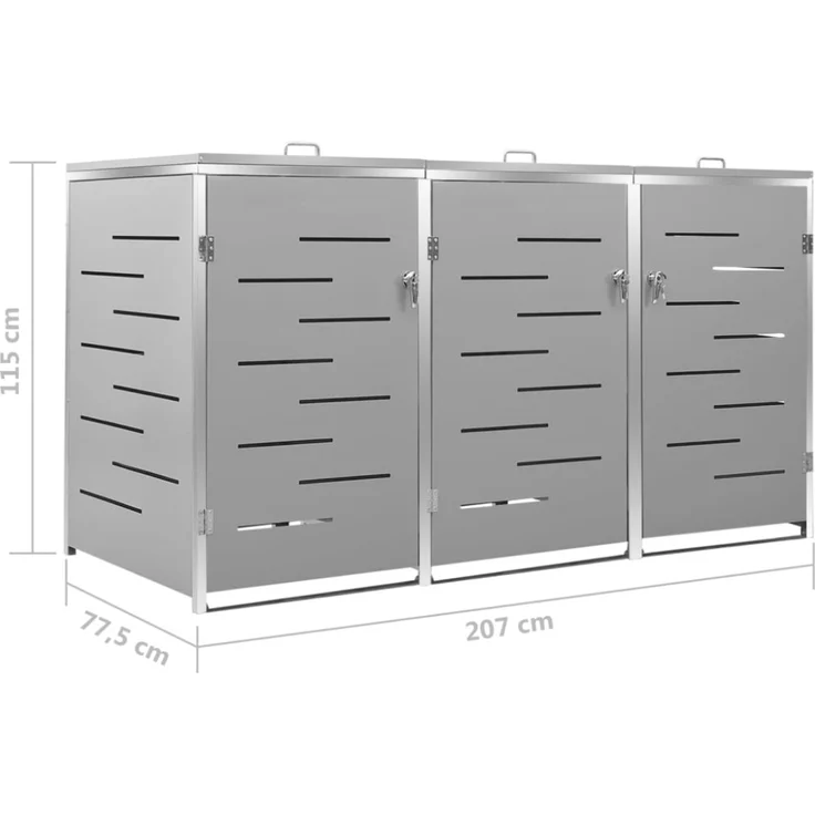 vidaXL Mülltonnenbox für 3 Tonnen 207x77,5x115 cm Edelstahl 149560 – Bild 10
