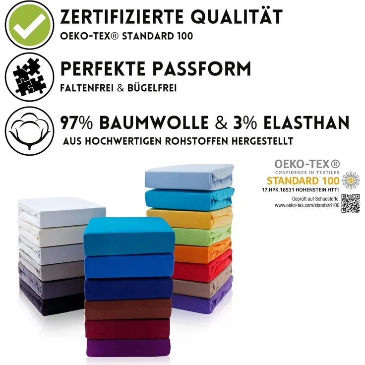 Hometex Premium Textiles Spannbettlaken Premium Boxspringbett Spannbetttuch ideal für Wasserbett und Matratzen, Jersey, Gummizug: Rundumgummizug, Spannbettlaken Premium Qualität 190 g/m², Gekämmte Baumwolle – Bild 2