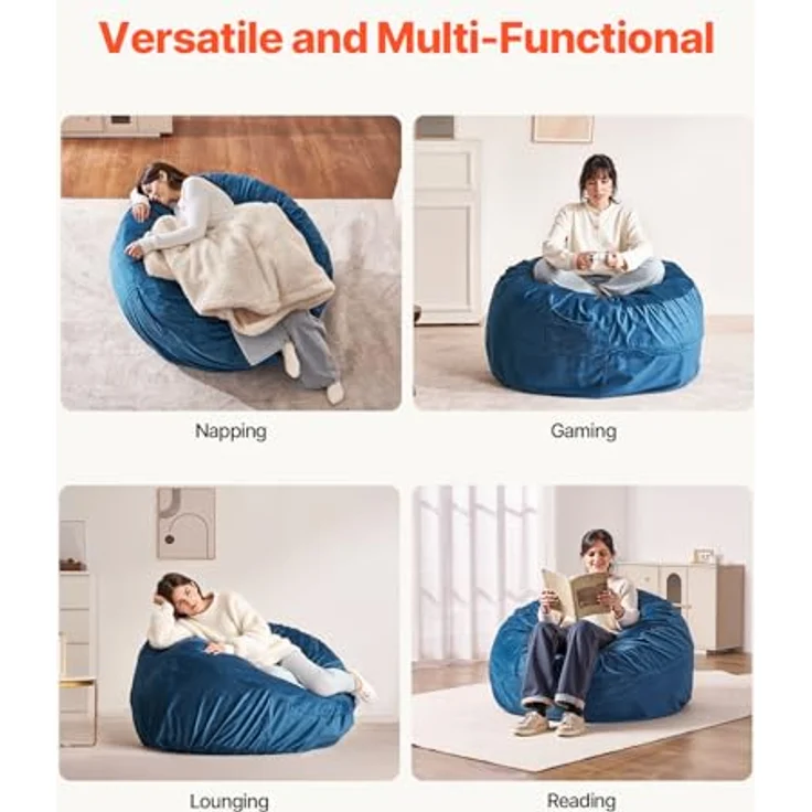 VEVOR runder Sitzsack Sitzkissen Bean Bag Erwachsene (1168 x 1168 x 635 mm) mit abnehmbarem & waschbarem Bezug, gefüllt mit niederländischem Samt & hochdichtem Schaumstoff, für Schlafzimmer Blau – Bild 8