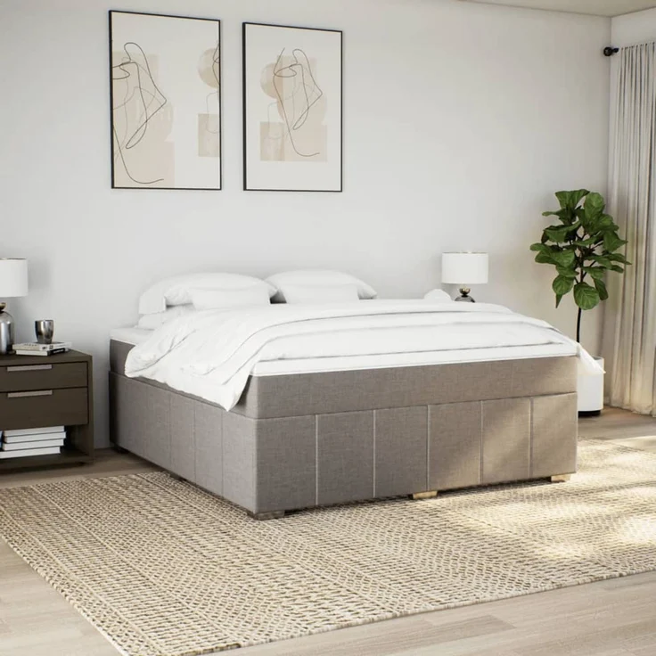 vidaXL Boxspringbett mit Matratze Taupe 180x200 cm Stoff 3285495 – Bild 2