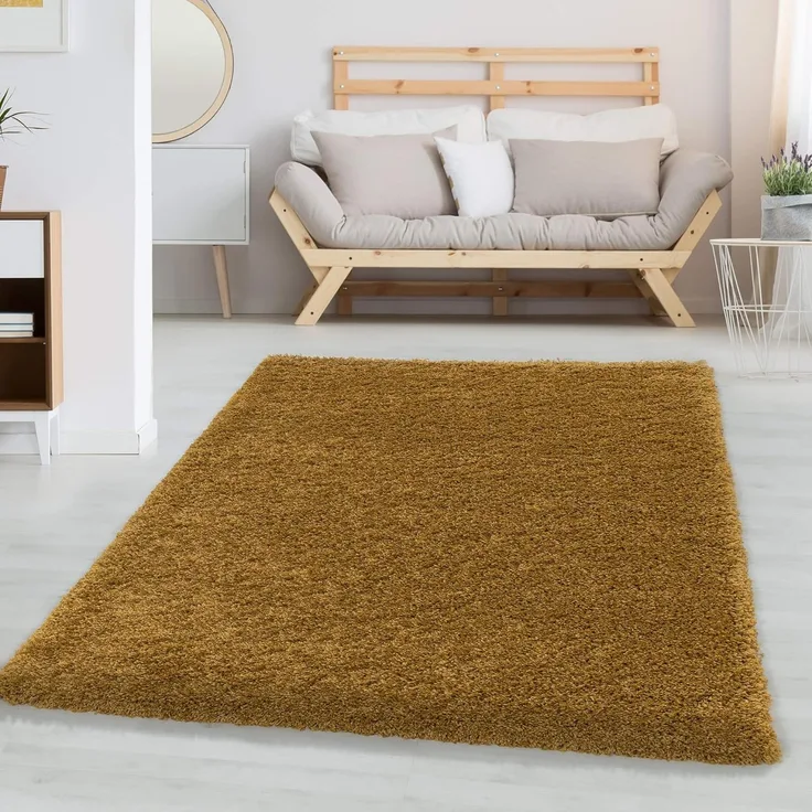 Carpetsale24 Shaggy Hochflor Teppich Wohnzimmer 140x200 cm Gold - Moderner, Flauschiger Langflor Teppich – Weicher Carpet für Schlafzimmer, Esszimmer & als stilvoller Küchenteppich