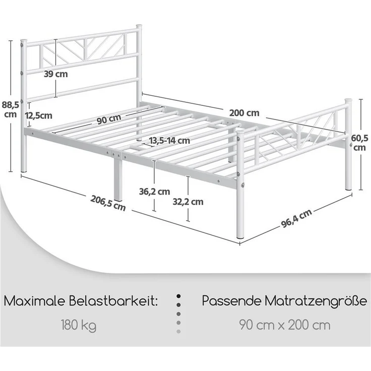 Yaheetech Metallbett, Minimalistischer Bettrahmen mit Kopfteil Gästebett mit Lattenrost – Bild 3