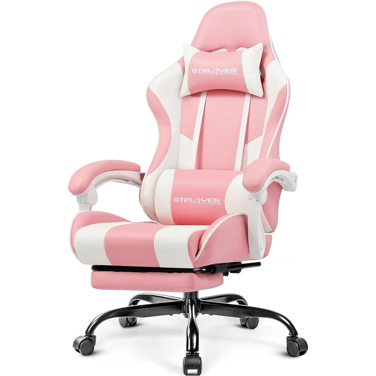GTPLAYER Bürostuhl Gaming Stuhl Massage Gaming Sessel Ergonomischer Gamer Stuhl mit Fußstütze, Gepolstert Gaming Chair, Drehsessel 150KG,pink – Bild 1