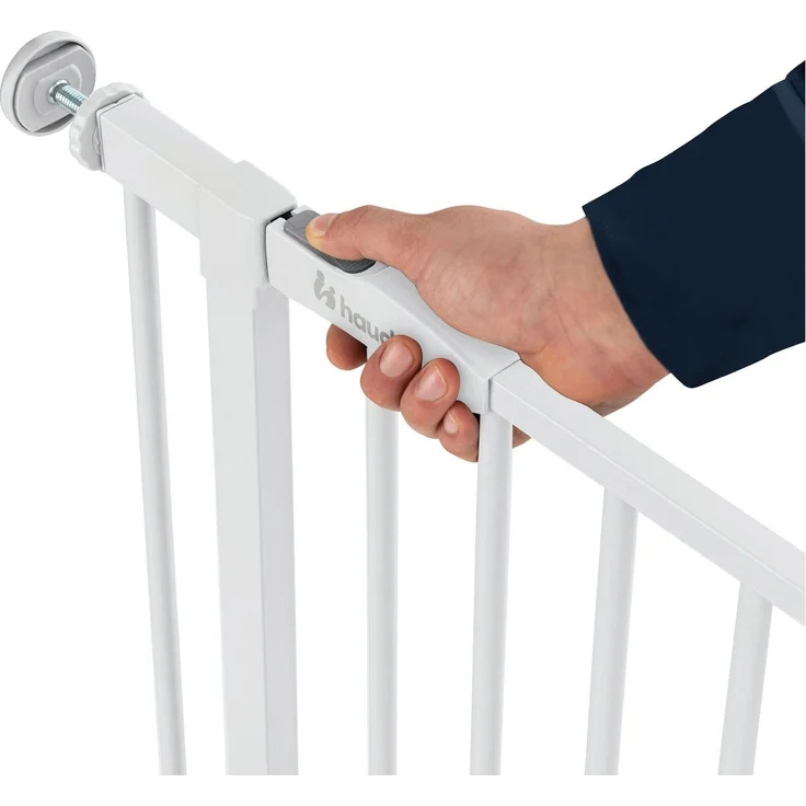 Hauck Treppenschutzgitter Türschutzgitter Open N Stop 2, für Breiten 75-80 cm, ohne Bohren, Einhändiges Beidseitiges Öffnen, Manueller Schließmechanismus, Metall (White) – Bild 2