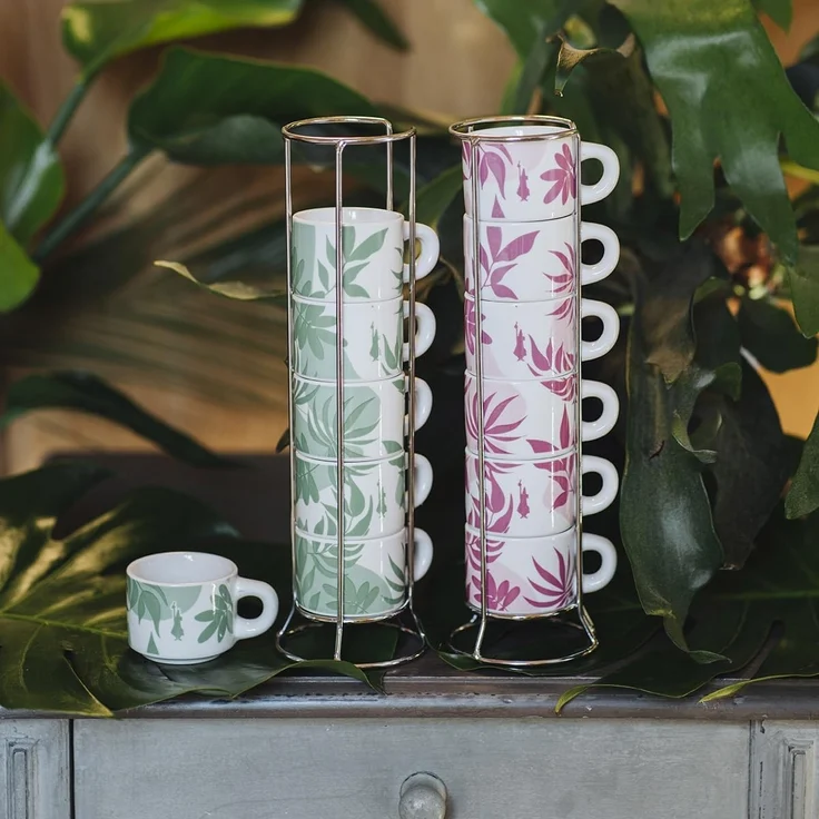 Bialetti Set 6 stapelbare Tassen Primavera rosa mit Metallgestell – Bild 3