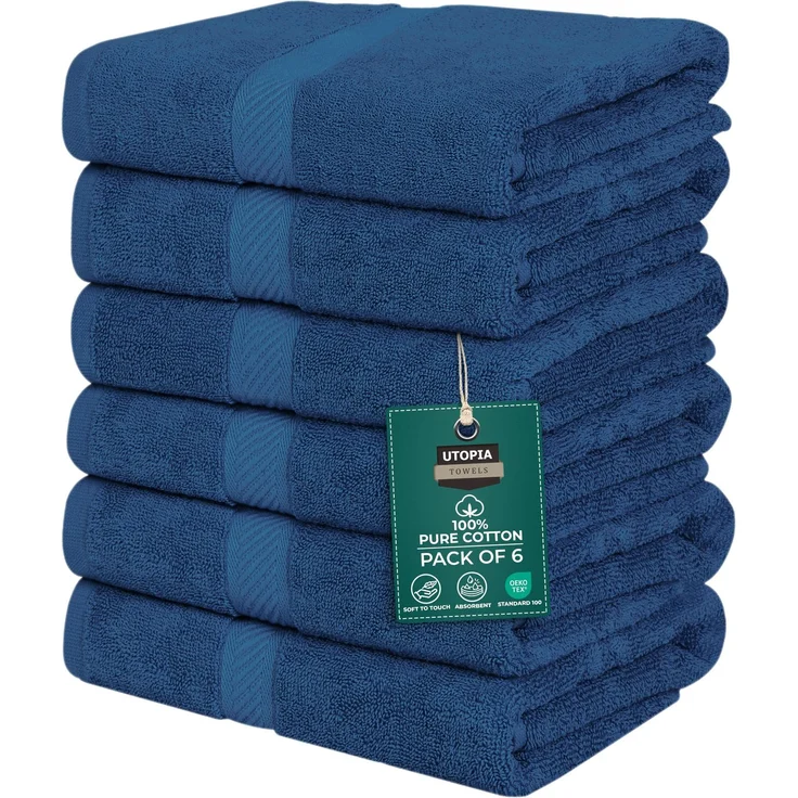 Utopia Towels Badetücher 6er-Pack 100% Baumwolle 60x120 cm Marineblau | Mittelgroße Badetücher mit Aufhängeschlaufen, Dusch-, Pool- und Hoteltücher, weiche und saugfähige Handtücher