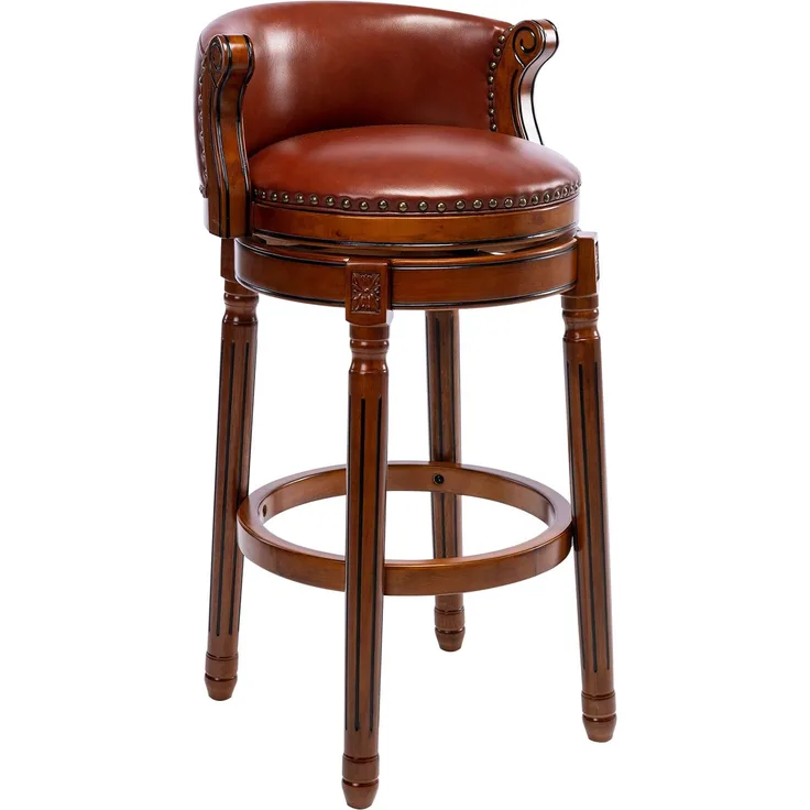 Barhocker aus Holz mit Kuhfellbezug, 360° drehbar, mit Rückenlehne, für Küchentheke, Modern Chair Barhocker – Braun – 54,8 x 54,8 x 96 cm – YOUDENOVA