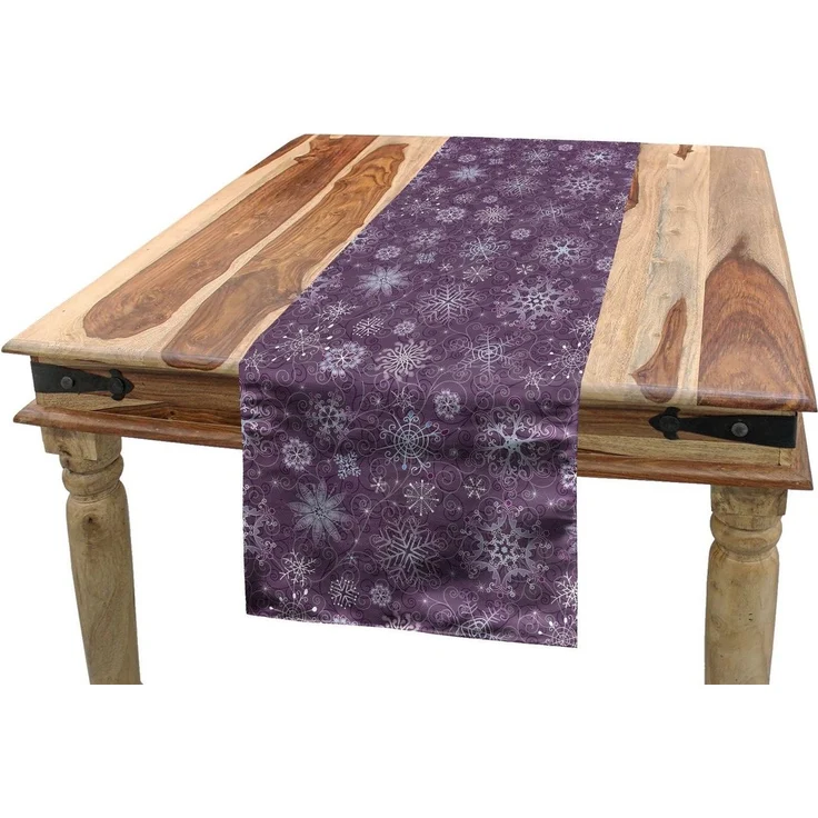 Abakuhaus Tischläufer Esszimmer Küche Rechteckiger Dekorativer Tischläufer, Aubergine Weihnachten Schneeflocken Floral – Bild 2