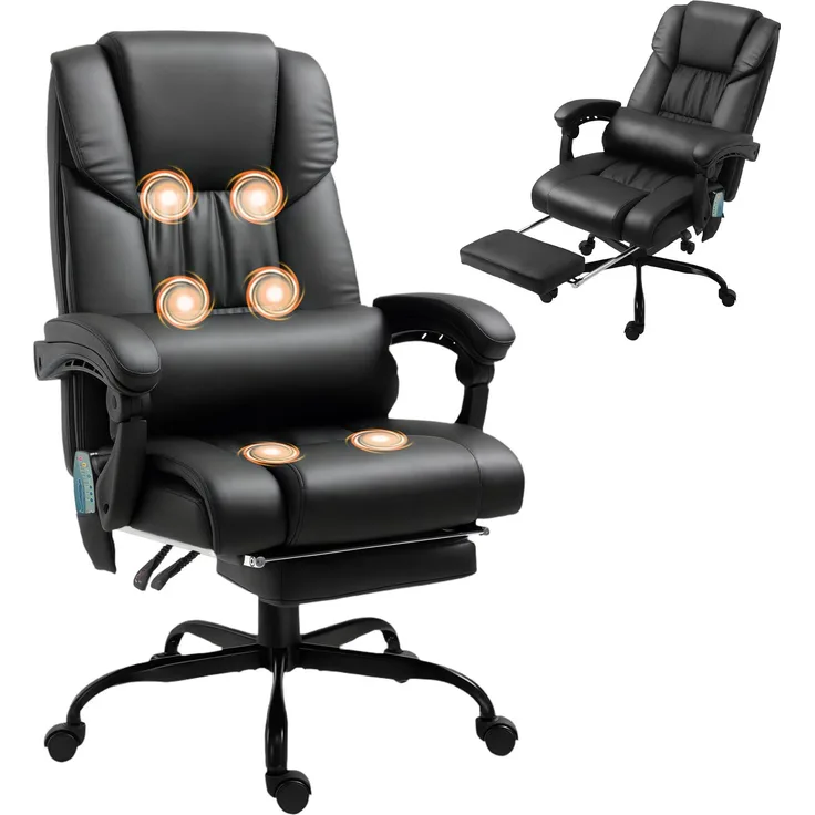 MELAYR, Bürostuhl Ergonomisch mit Massagefunktion Schreibtischstuhl mit Fußstütze, 66 x 75 x 122 cm, Schwarz