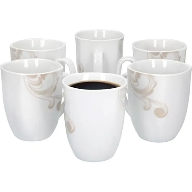 van Well Becher 6er Set Kaffeebecher Festivo weiß 300-350ml Jumbo-Tasse Weihnachten, Porzellan